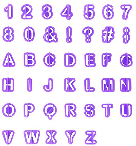 Honbay 40PCS Tiny Purple Alphabet Number Cutter Set Cut Outs Molds Set for Fondant Cake and Biscuit Cookie