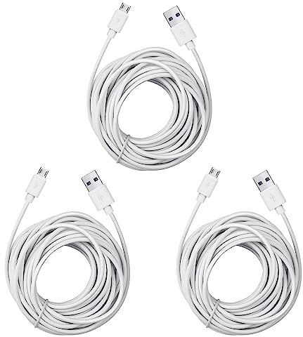 Smays Micro USB Extension Cable Replacement for Wyze Cam V3 or Pan V2, Yi Outdoor Camera - Long Power Cord 25 ft, White, 3-Pack