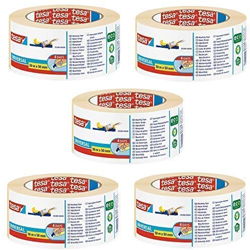 tesa Malerband für einfache Malerarbeiten, 50m x 50mm (5 Rollen, 50m:50mm)