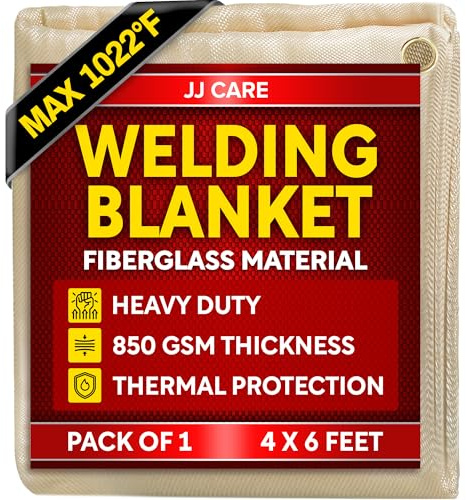 Welding Blanket - 4ft x 6ft, 850GSM Fiberglass Welding Blanket for Smokers with Brass Grommets, Heavy Duty Fireproof Welders Mat for Industrial, Smoker, Grill and Camping