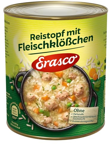Erasco Reistopf mit Fleischklößchen (1 x 800g), In rund 5 Minuten fertig – Mit viel Gemüse – Ohne Schnickschnack - Einfach lecker
