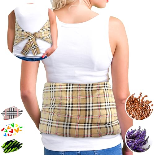 Faja Térmica Lumbar de Semillas - Almohada de Calor para Espalda Calentar en Microondas (50x25 cm) - Saco Térmico Grande con Funda Lavable, Tela de Algodón 100% y Olor a Lavanda