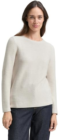 TOM TAILOR Damen Basic Strickpullover aus Bio-Baumwolle, 24192 - Dusty Alabaster Melange, L
