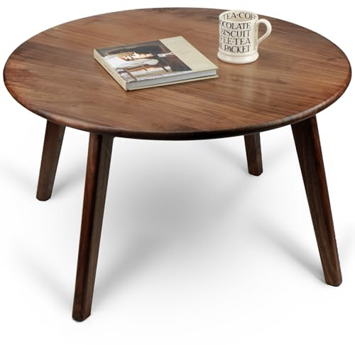MAGIGO Table basse carrée en bois de noyer noir massif Table d'appoint en bois naturel Meuble de salon 61 cm