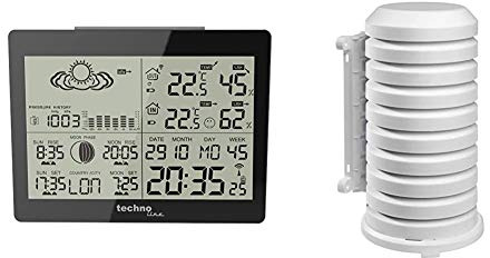 Technoline WS 6760 moderne Wetterstation mit Vorhersage von Wettersituation und Anzeige von Mondphasen in Form von Icons, schwarz, 17,1x5x12,3cm & TFA Dostmann Schutzhülle für Sender Artikel, weiß