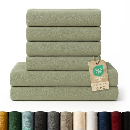 Blumtal Premium Frottier Handtücher Set 4 teilig 100% Baumwolle - Oeko-TEX zertifiziertes Badetuch 2X (70x140 cm) + Towel 4X (50x100 cm) - saugstarkes Frottiertücher Set - Handtücher Grün