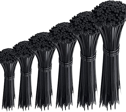 Oksdown 550 Pieces Black Variety Cable Ties 100/150/200/250/300/350mm from Small to Large Mixed Pack Heavy Duty Self Locking Plastic Zip Tie Wraps Assorted Sizes 2.5/3.6/4.8mm Width