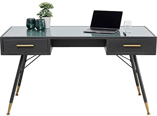 Kare Design Schreibtisch La Gomera, Schwarz, Industrial Style, Robust, Homeoffice, Arbeitszimmer, Wohnzimmer, Massivholz, Stahl, ESG, 73x140x60cm (H/B/T)