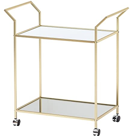 WOHNLING Carrito de Servicio de diseño Dorado 73x78x37 cm Carrito de Cocina Vidrio/Metal | Mesa Auxiliar móvil | Coche Comedor con Tapa de Cristal | Carrito de té Mini Bar sobre 4 Ruedas
