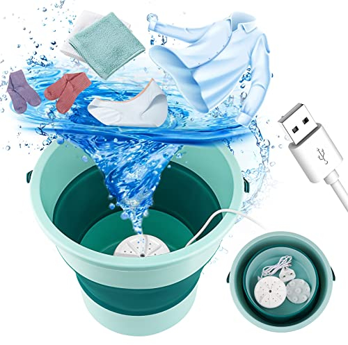 BAOK Mini Washing Machine, 10L Portable Foldable Laundry Tub Washing Machines, Ultrasonic Turbine Washer with USB, Suitable for Home Travel Apartments Dorms Socks Underwear Bra