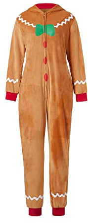 Achlibe Weihnachtskostüm für Erwachsene, Lebkuchen, langärmelig, Reißverschluss, Kapuzenanzug, Rollenspiel, Cosplay, braun, L