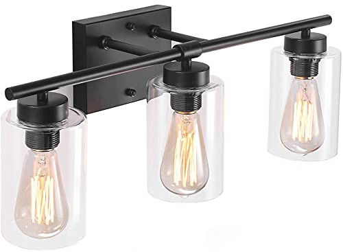LGDEERCO 3-flammige Wandleuchte Schwarz Vintage Wandleuchte Industrielle Wandleuchte mit Klarglasschirm für Badezimmer Schminktisch Bauernhaus Spiegelleuchte E26 Sockel