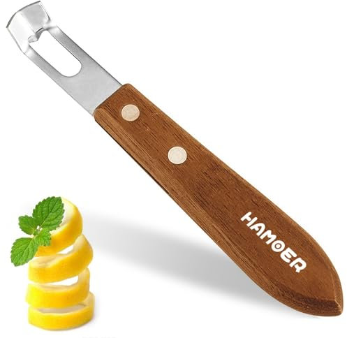 HAMOER Coltello a canale – Strumento per intaglio frutta e verdura per decorare cocktail, dessert e insalate con punta in acciaio inox e manico in legno