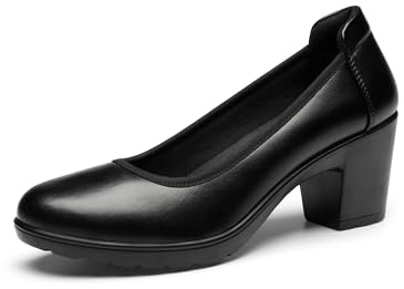 DREAM PAIRS Zapatos de Tacón Alto Cómodos Clásicos Mujer Zapatillas con Tacón Ancho Zapatos de Salón PU Trabajo Balila,Size 38,Negro,SDPU2230W-E