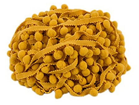 SHTGOI 5 Yards Pomponborte Bommelborte Bommel Fringe Band Fransenborte Pomponband Bommelband Pompom Fransenbesatz Pom Poms Quaste Borte Zierborrte für Kleidung Vorhang Dekoration Dunkelgelb