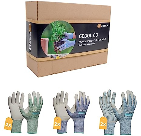 Gebol GO Arbeitshandschuh-Set Upcycled Arbeitshandschuhe, 6 Paar, nahtlos | Für Werkstatt, Montage & KFZ, sicherer Halt bei jedem Griff, feines Tastgefühl, angenehme Passform