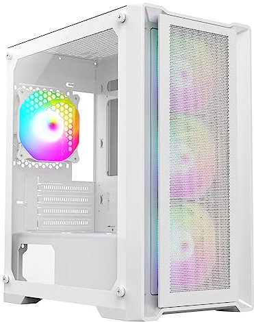 CiT Vento Micro-ATX PC Gaming Case M/ATX with Mesh Front Panel & Tempered Glass Side Panel with 3 Front ARGB Fans & 1 Rear ARGB Fan Included | White