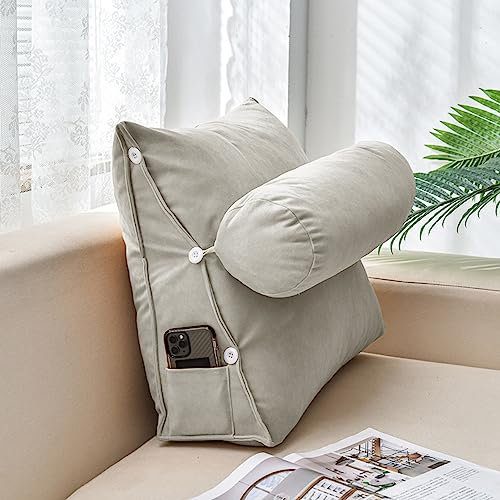 XIEMINLE Dreieckiges Lesekissen, verstellbares Rückenkeilkissen, stützendes Keilkissen, Lendenkissen, Kopfteil, Rückenlehne, Lendenkissen, Bettkeile für Bett, Sofa, 45 x 45 x 20 cm, Grau