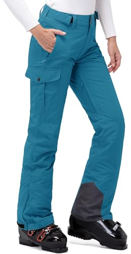 33,000ft Pantalones de esquí para mujer, impermeables, resistentes al viento, softshell, con forro cálido, térmicos, para senderismo, invierno, azul pavo real, XL