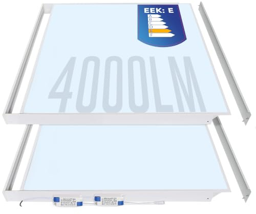LECOM 2x LED Panel 62x62 Kaltweiß 6500K 4000lm Aufbau mit Rahmen | LED Panel Aufputzmontage Kaltweiß 6500K Tageslicht Werkstatt, Lager, Supermarkt. Rahmen 62x62 cm für Deckenaufbau inklusive.