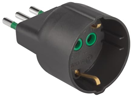 Ekon Adaptateur Prise Italo-Allemande 10A 16A Prise Italienne Fabriqué en Italie Noir
