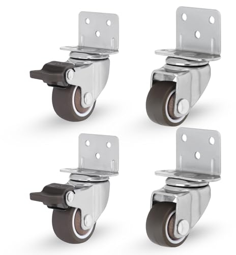 LONTAN 4er Set Möbelrollen L-förmige Rollen für Möbel 40mm Möbelrollen mit Bremse Rollen Schwerlastrollen Tragkraft 22kg pro Lenkrollen, Transportrollen Gummirollen