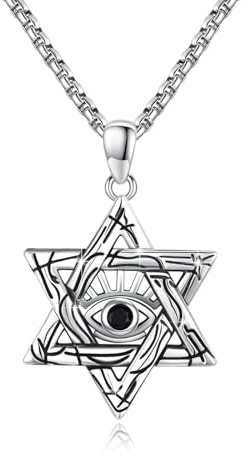 TRISHULA Collar de mal de ojo para hombre de plata de ley 925, estrella de David, colgante de mal de ojo, colgante de estrella de David, regalo para amuleto, talismán de protección