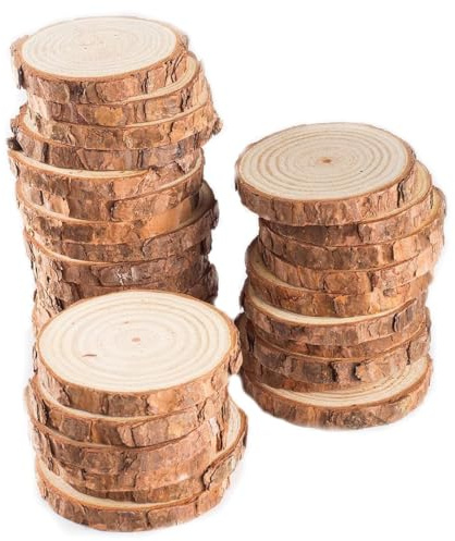 DAHI Holzscheiben 30pcs Baumscheiben Rund zum Basteln Holz Scheiben Verzierung DIY Handwerk Hochzeit Deko (7-8cm/30pcs)