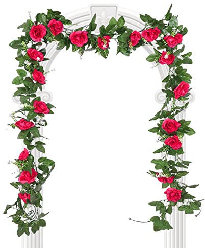 CAKEEYUM Guirlande de Fleurs artificielles Fausse Guirlande de vignes Roses décorations suspendues pour Jardin Mariage 2 2 m pièces Fleurs artificielles printem