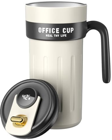 Homealexa 650 ml Kaffeebecher to go Digitalanzeige Termokaffeebecher 316 Edelstahl Isolierbecher Reisebecher Travel Coffee Mug auslaufsicher Autobecher mit Deckel und Griff