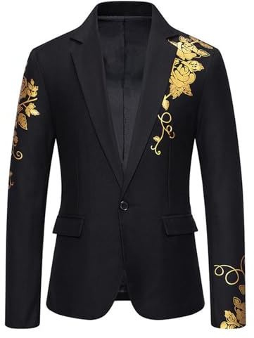 Caxndycing Giacca Scintillante da Uomo, Blazer Goldene Hochzeit Party con Paillette, Slim Fit, Uomo, Un Bottone, Smoking Jackett, Party di Capodanno, Giacca da Spettacolo con Effetto Luccicante