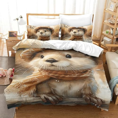 DAZBDEOCK Otter Bettbezug Bettwäsche Kinderbettwäsche Reißverschluss Mit Kissenbezug Betten Set Für Jungen Und Mädchen, Kinder Single（140x200cm）