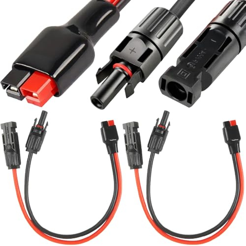 Xiatiaosann Solar Panel Cable Kit with 45A Connector, 10AWG Male and Female to 45A Solar Panel Extension Cable for RV, Renogy Portable Solar Generator Power Station (2 Pack, 60cm/23.6inch)