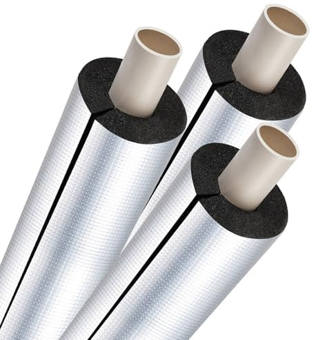 Generic Pipe Insulation Foam Tube, ID22MMXT20MMXL100CM, 22mm ID x 20mm Wall Thickness, 100cm Length, Aluminum Foil & Rubber, Thermal & Sound Insulation, Fire Resistance