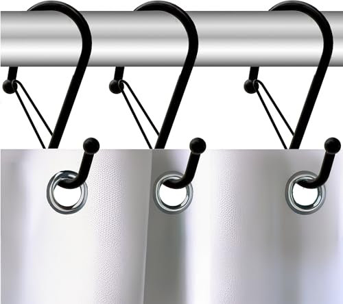 Blau Marité 12 Ganci per Tenda da Doccia in Metallo a Forma di S con Sistema Anticaduta, Anelli per Tenda con Chiusura di Sicurezza, Compatibili con Barre fino a 2,6 cm di Diametro (S, Nero)