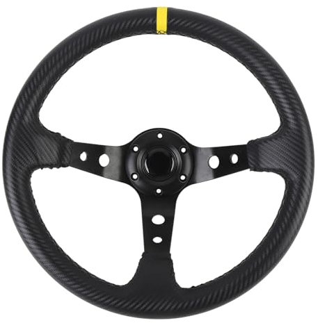14 Pollici di Sterzo per Corse Automobilistiche con Look in Fibra di Carbonio, Volante Sportivo Universale per Adattatore per a 6 Buche, Pelle in Pelle Scamosciata Alla Deriva e