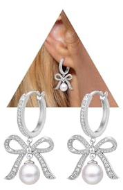 LOVANS Creolen Ohrringe Damen Perlenohrringe Hängend | Zirkonia 8mm Perle, 25.4mm Hängecreolen 925 Silber Ohrring Hautverträgliche für Urlaub