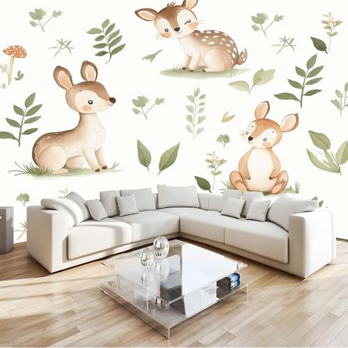 Générique Beige 3D Papier Peint Intissé Panoramique 300 x 210 cm Animaux De La Forêt À L'Aquarelle Grandes Murales Poster pour Salon, Adulte Chambre d'enfants, Étude Décoration