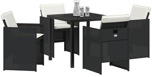 vidaXL Trädgårdsmöbelset med kudde 5 pcs Svart konstrotting, Modern utomhusmatgrupp, lättvikts konstrottingmöbler, väderbeständig trädgård- och terrass sittgrupp, contemporary patio space