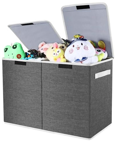 Linkmonde Toy Storage Box with Lid & Handle - Foldable Kids Toy Chests & Boxes, Toy Storage Organiser Chest With Divider(58X30X39CM), Childrens Storage Box for Kid's Toys,Clothes, Nursery (Gray)