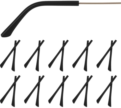 Upgrade Anti-Slip Silicone Eyeglass End Tips 10 Pairs Glasses End Tip Ear Sock Grips Comfort Replacement Tips for Flat Thin Metal Eyeglass Legs - Black