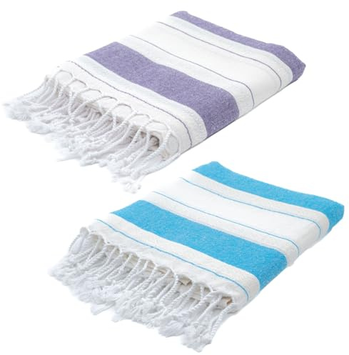 BERCA HOME Ephesus - Telo mare turco, leggero, ad asciugatura rapida, senza sabbia, 100% cotone, per hammam e bagno, 90 x 190 cm, morbido e compatto, confezione da 2