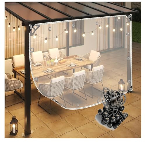 QSTGX Telone Impermeabile Trasparente per Esterno Occhiellato Tende in Vinile per Protezione dalla Polvere in Interni, Giardini, Cortili, Piante, Serre(6.56x11.48ft/2x3.5m)