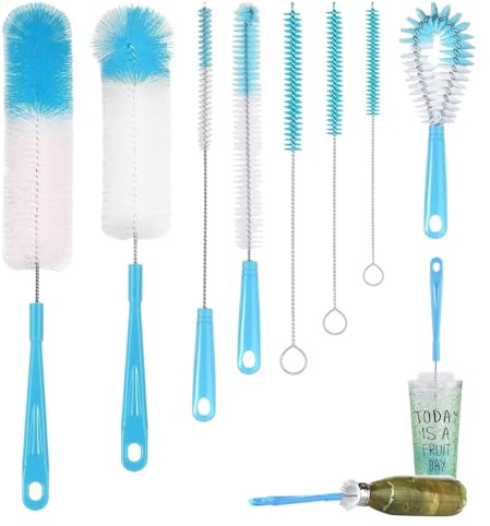 JINGLING Lot de 8 brosses de nettoyage pour bouteilles d'eau - Brosse de nettoyage multifonctionnelle - Kit de nettoyage pour biberons - Brosse à joints pour nettoyer les biberons