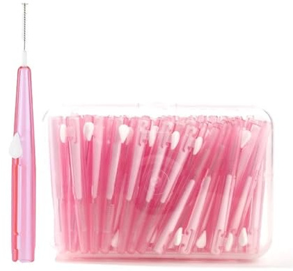 interdentala borstar låda med 60 tandpetare/interdentalborste 0,6–1,5 mm, I-formad tråd (rosa)