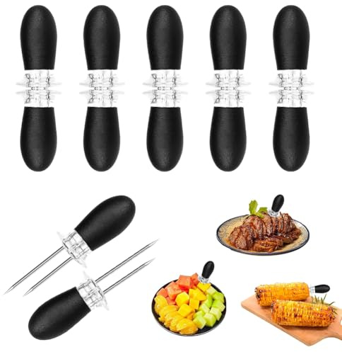 Aoreun 12 Stück Maiskolbenhalter in Edelstahl, Maiskolben Spieße, Schwarz Mais Spieße für BBQ Picknick Küche Gartenparty