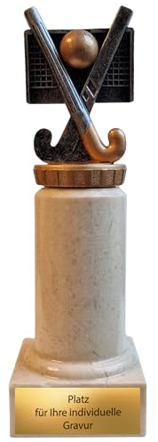 eberin – Resin Hockey Pokal 17 cm hoch, mit Gravurschild, detailreiche Feldhockey-Figur mit Schlägern & Ball, Sockel komplett aus echtem Marmor, ideal für Turniere & Vereinsehrungen