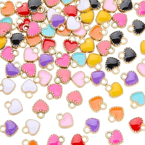 COGCHARGER 100 Stück Emaille Herzanhänger Niedliche Farbenfrohe Valentinstags Liebesanhänger Charms Anhänger für Armbänder Ohrringe Halsketten DIY Schmuckherstellung
