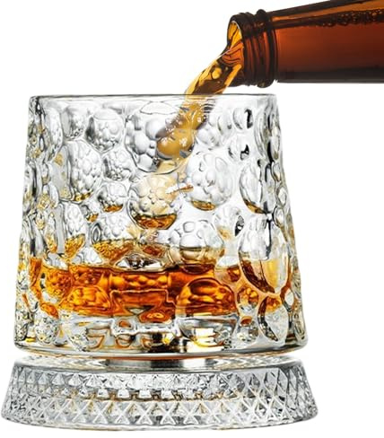 Genérico Bicchiere da Whisky | Bicchiere trasparente con base girevole a 360 gradi, calici da whisky dal design moderno, per uomo, papà, papà, marito, feste di bevande, Natale, compleanno e compleanno
