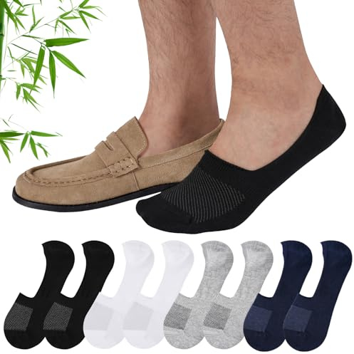 SukModen Bamboo No Show Socks for Men, 8 Pairs, Non Slip Loafer Fit